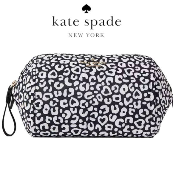 NWT Kate Spade Chelsea Leopard Heart Medium Cosmetic Case - Picture 1 of 3